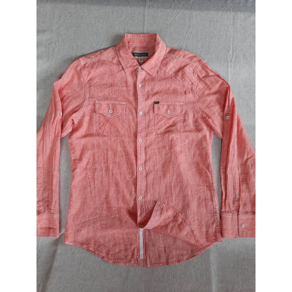 INC International Concepts Men's Small Button Shirt LS Pocket Linen Blend Peach